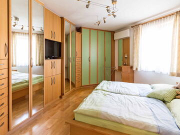 Schlafzimmer mit Stauraum und schrägen Wänden